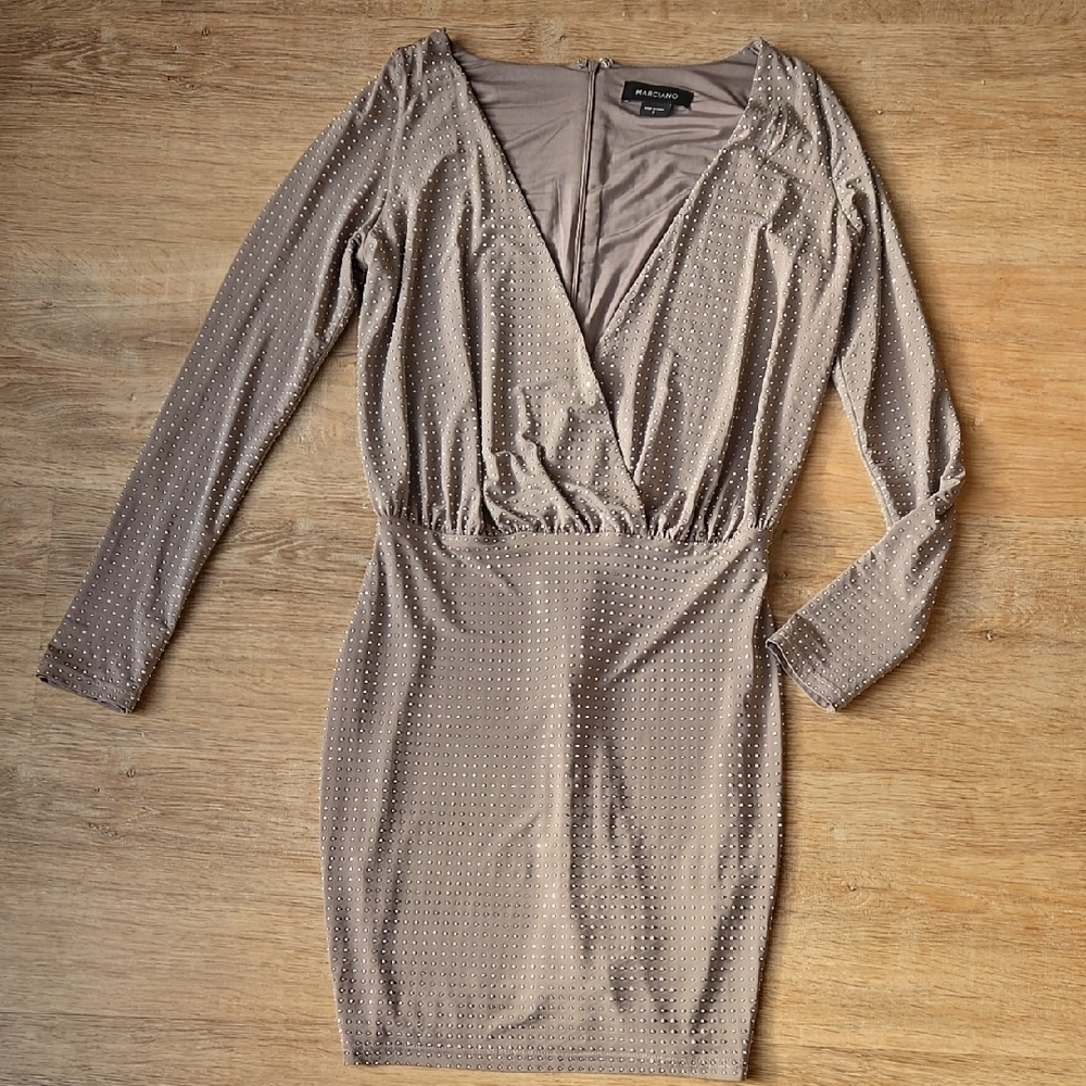 MARCIANO Crystal Wrap Dress in Taupe size S - Picture 2 of 9